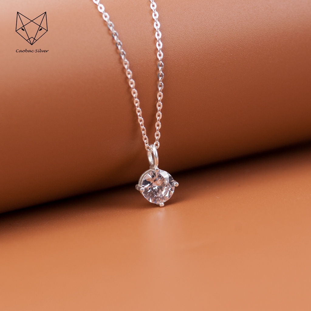Dây Chuyền Bạc Ta S925 Cao Cấp CaoBac Silver Bốn Chấu KIm Cương Nhân Tạo Đơn Giản, Sang Trọng Cho Bạn Gái