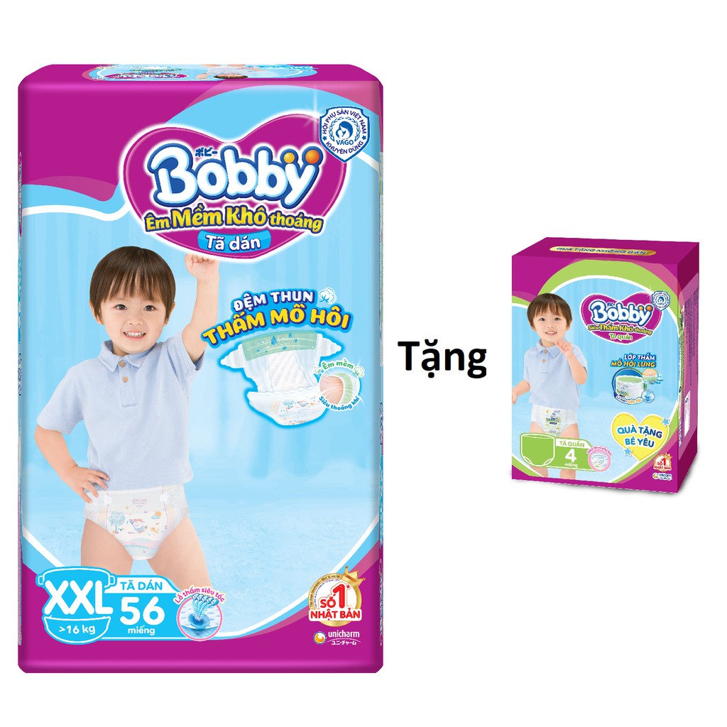 Tã dán Bobby XXL56- Đệm lưng thấm mồ hôi