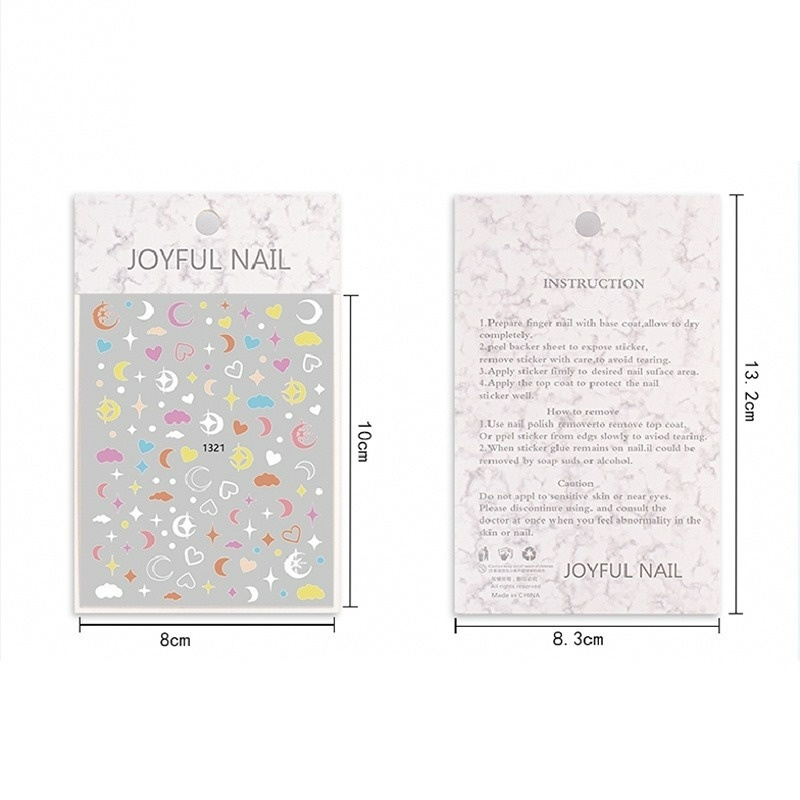 1 Tấm Đề Can Dán Móng Tay 3D Hình Mặt Trăng/Trái Tim Siêu Mỏng Tự Dính