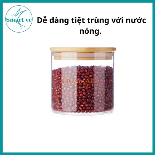 Lọ thủy tinh nắp gỗ, hũ thủy tinh đựng gia vị  phong cách Bắc Âu, đựng đường, hạt, đồ khô an toàn, sạch sẽ Deli