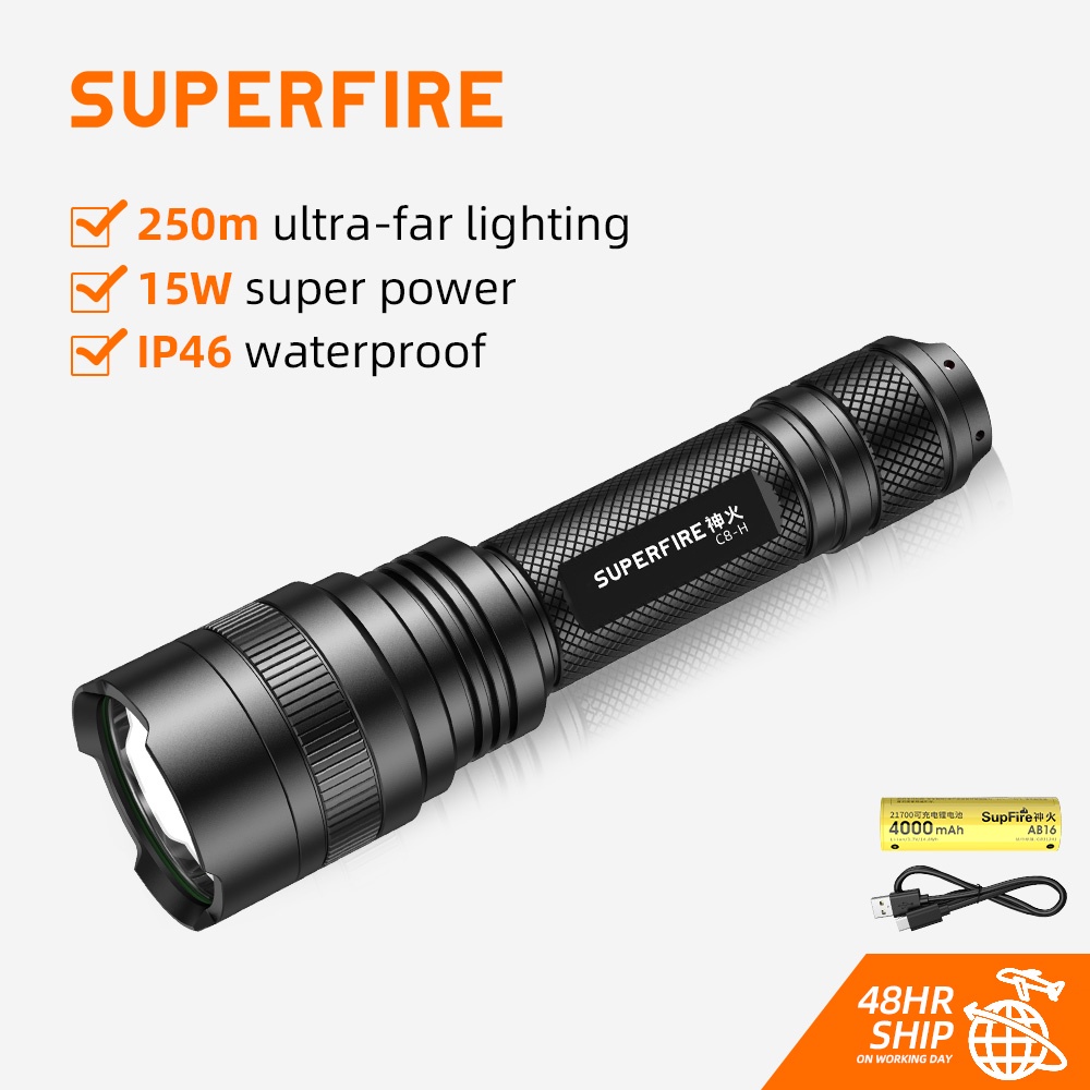 Đèn pin siêu sáng SUPERFIRE C8-H bằng hợp kim nhôm đa dụng