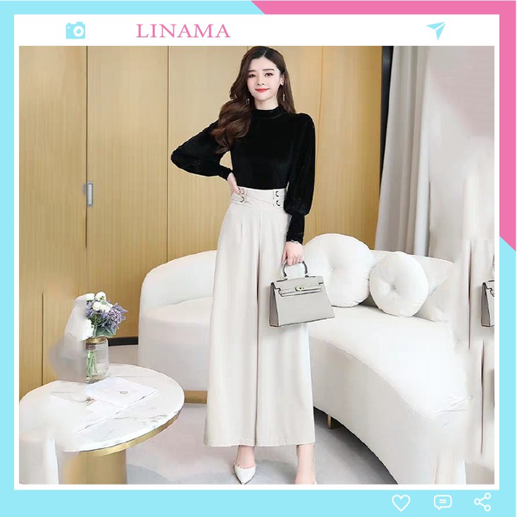 Quần ống rộng dài đan dây đẹp tôn dáng cực đỉnh LN01