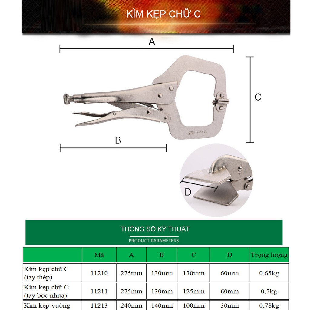 Kìm bấm chết chữ C, kìm mỏ kẹp chữ C, kìm vuông 11inch - Một sản phẩm của TUOSEN