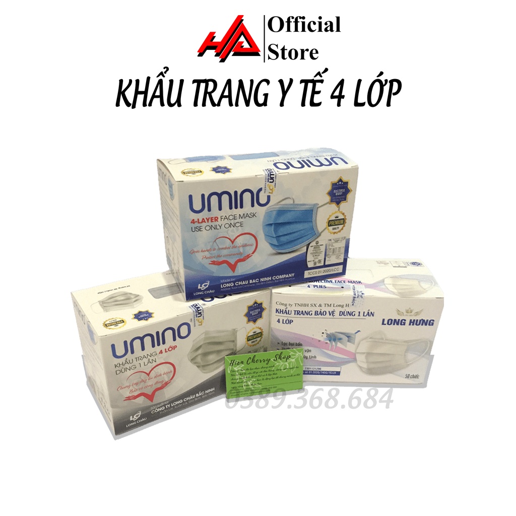 Khẩu trang y tế 4 lớp chính hãng UMINO, hộp 50 cái - HAHA Store