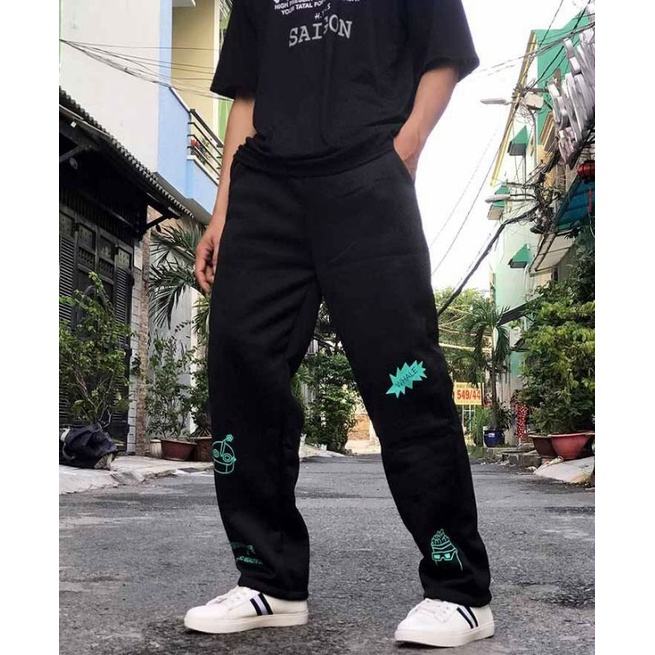 (Ảnh thật)Quần jogger nỉ ống xuông unisex nam nữ họa tiết ulzzang form rộng phong cách hàn