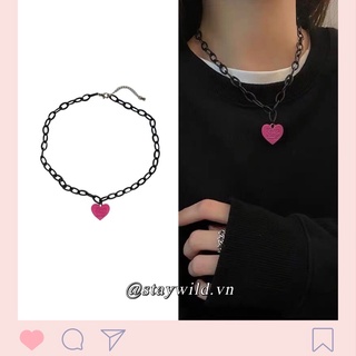 Dây Chuyền Dây Xích Mặt Trái Tim Màu Hồng Dễ Thương