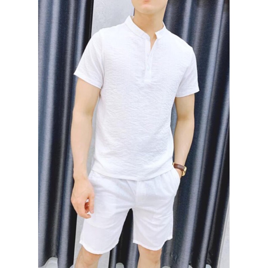 Áo Cộc Tay Trắng Chất Đũi Dành Cho Nam Phong Cách Trẻ Trung