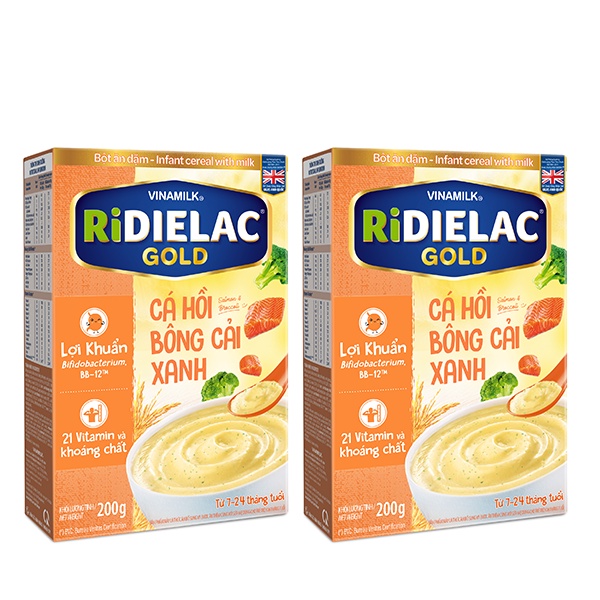 Combo 2 Bột ăn dặm RIDIELAC GOLD Cá hồi bông cải xanh HG 200g/Hộp