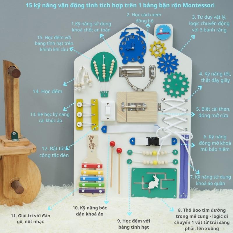 Bảng Bận Rộn Busy board Montessori ngôi nhà BUNNYBOO Đồ chơi giáo dục Thông Minh thiết kế tên riêng miễn phí cho bé