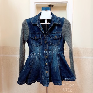 Áo khoác Jeans Korea new 100%, pha tay len, form peplum