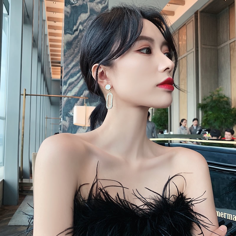 Bông Tai Mạ Bạc 925 Hình Chữ Nhật Đính Đá Sang Trọng Hợp Thời Trang
