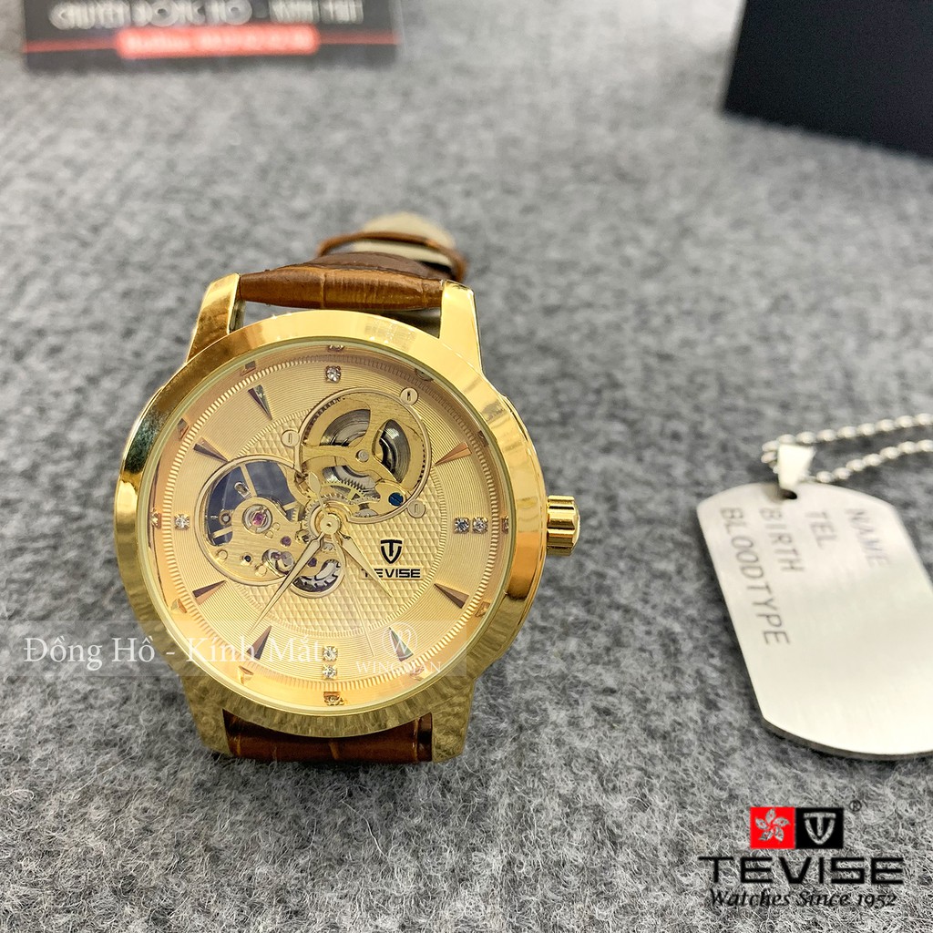 Đồng hồ cơ nam dây da cao cấp Tevise T803A-1 full box, mặt kính sapphire chống xước, chống nước, bảo hành 03 năm