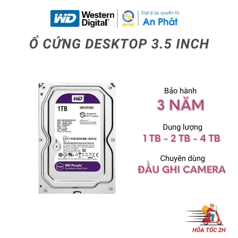 Ổ cứng HDD WD Purple 3.5" - Dung lượng 1TB / 2TB/ 4TB/ 6TB ( 5400RPM - chuẩn SATA 3 - 64MB Cache) - Bảo hành 36 tháng