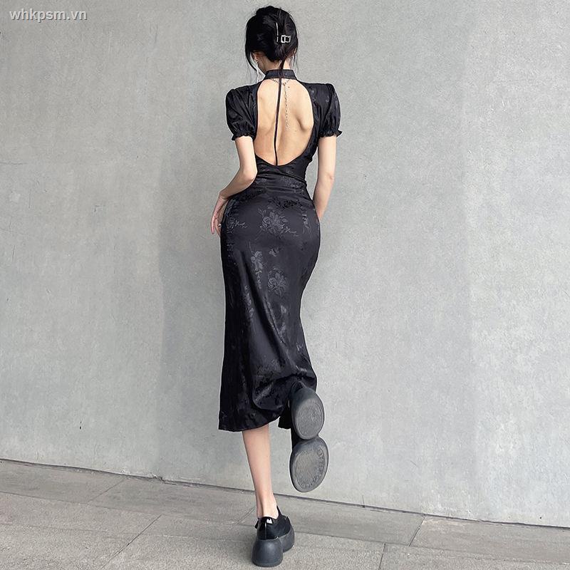 Đầm Sườn Xám Cách Tân Dáng Dài Xẻ Tà Cao Đính Nút Phong Cách Trung Hoa Quyến Rũ Dành Cho Nữ