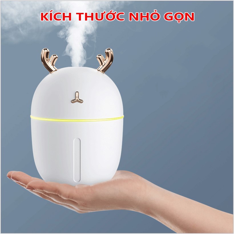 Máy Phun Sương Tạo Ẩm, Dung Tích 300ml, Tích Hợp Cổng USB Gắn Đèn, Gắn Quạt Tán Sương, Có Đèn Led