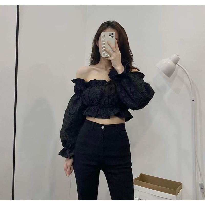 Áo trễ vai bèo bo eo Croptop siêu cưng❤