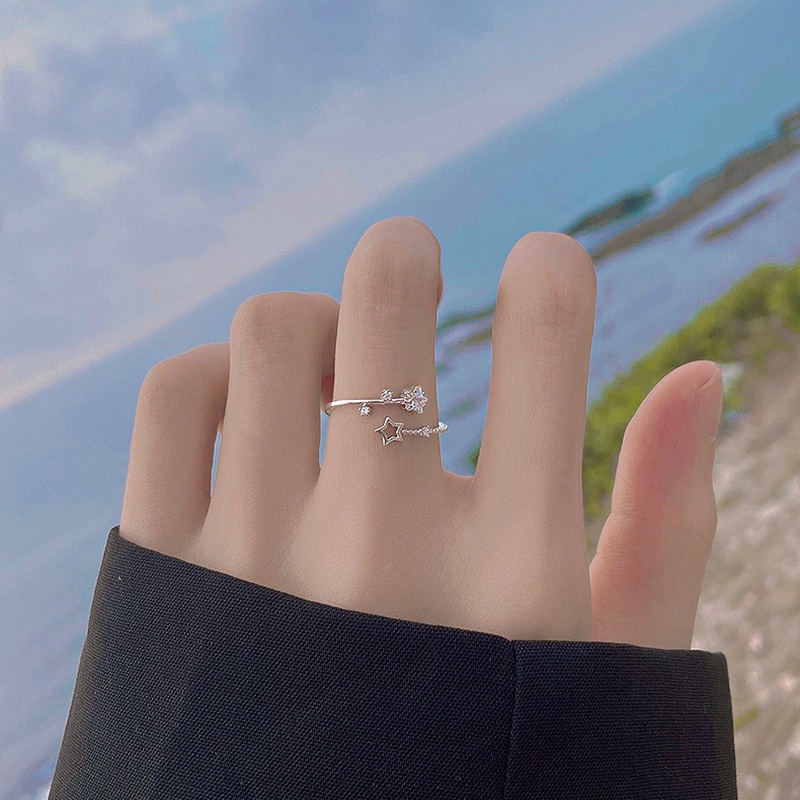 【Kifli】Nhẫn mở bằng bạc mặt hình ngôi sao đính đá zircon pha lê thời trang cho nữ
