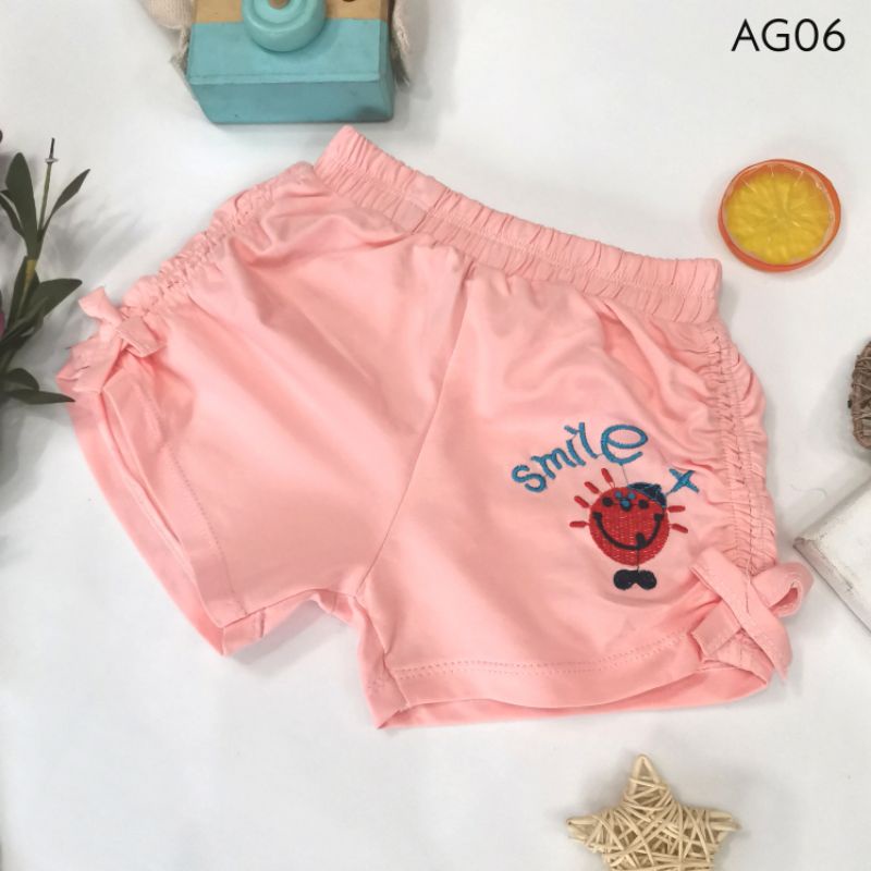 [COTTON 4 CHIỀU] Quần đùi bé gái thêu smile viền nhún dễ thương từ 10 đến 25kg