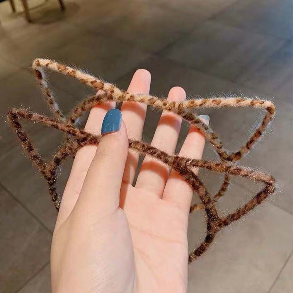 Băng đô cài tóc hình tai mèo họa tiết da báo dễ thương thời trang thu đông cho nữ