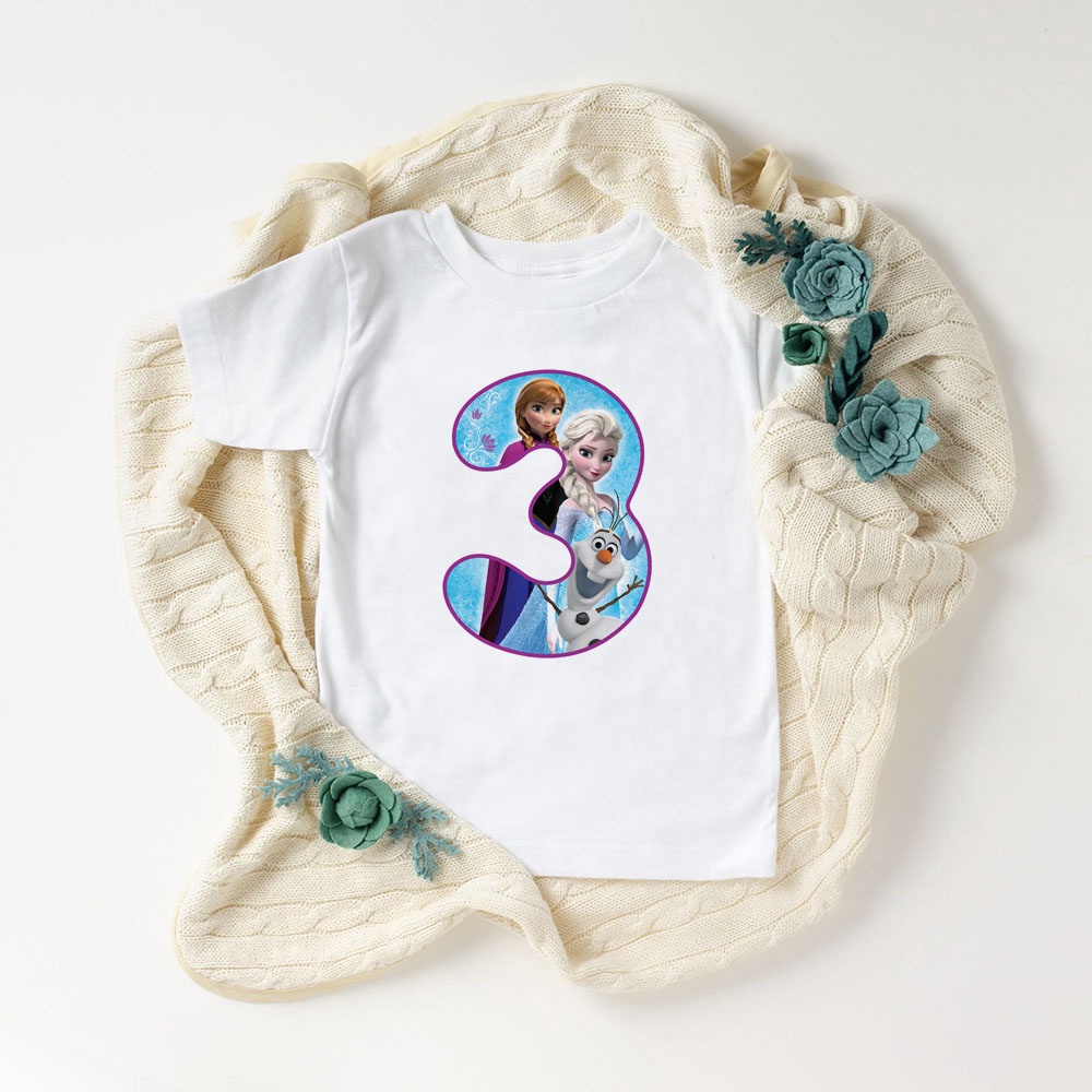 Áo thun bé gái in hình công chúa Elsa Mừng Sinh Nhật bé  siêu cute, chất liệu cotton thoáng mát SSSHOP
