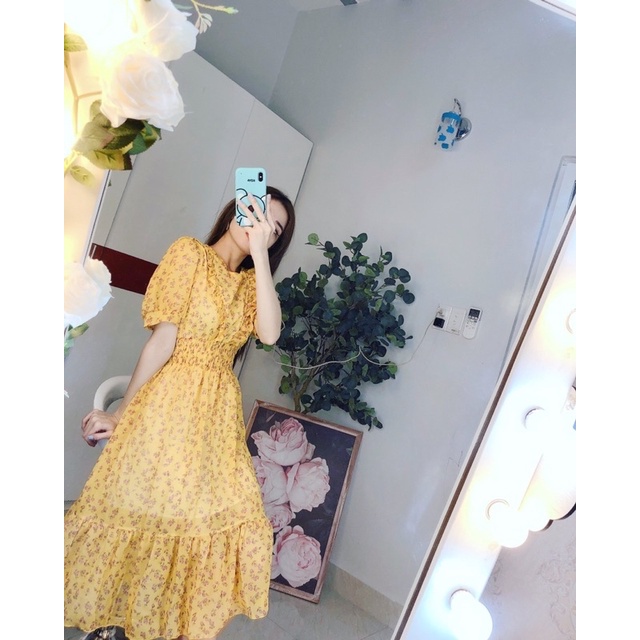 Đầm hoa nhí tay phồng bèo cánh tiên