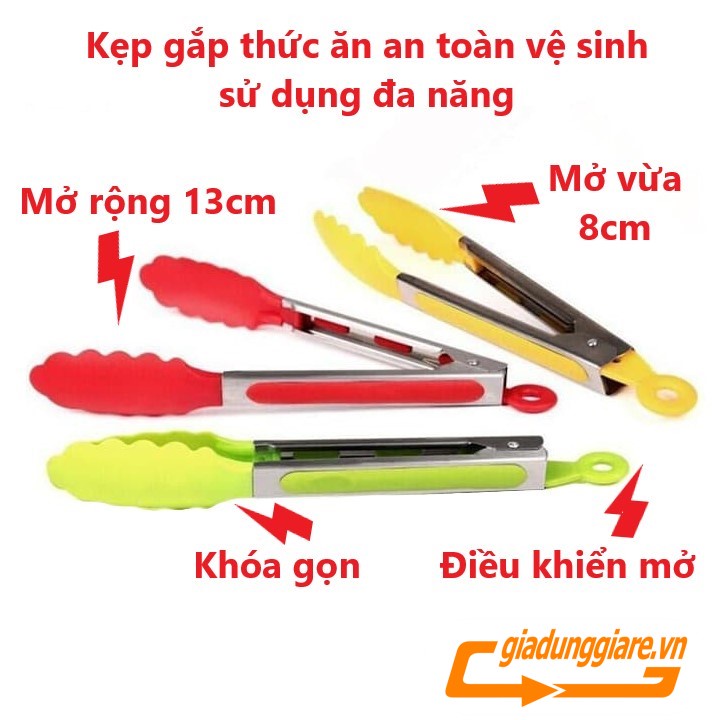 (Dài 27cm) KẸP GẮP THỨC ĂN thực phẩm chịu nhiệt (Nóng và Lạnh) inox bọc silicon chống trượt, chống trầy (Mầu ngẫu nhiên_