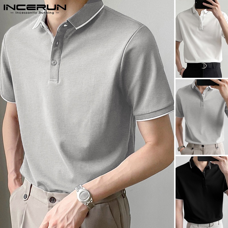 Áo thun polo INCERUN tay ngắn có 3 màu đơn giản thời trang cho nam