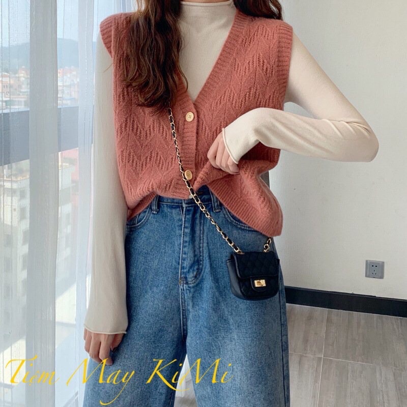 Áo gile len ba lỗ không tay carigan len