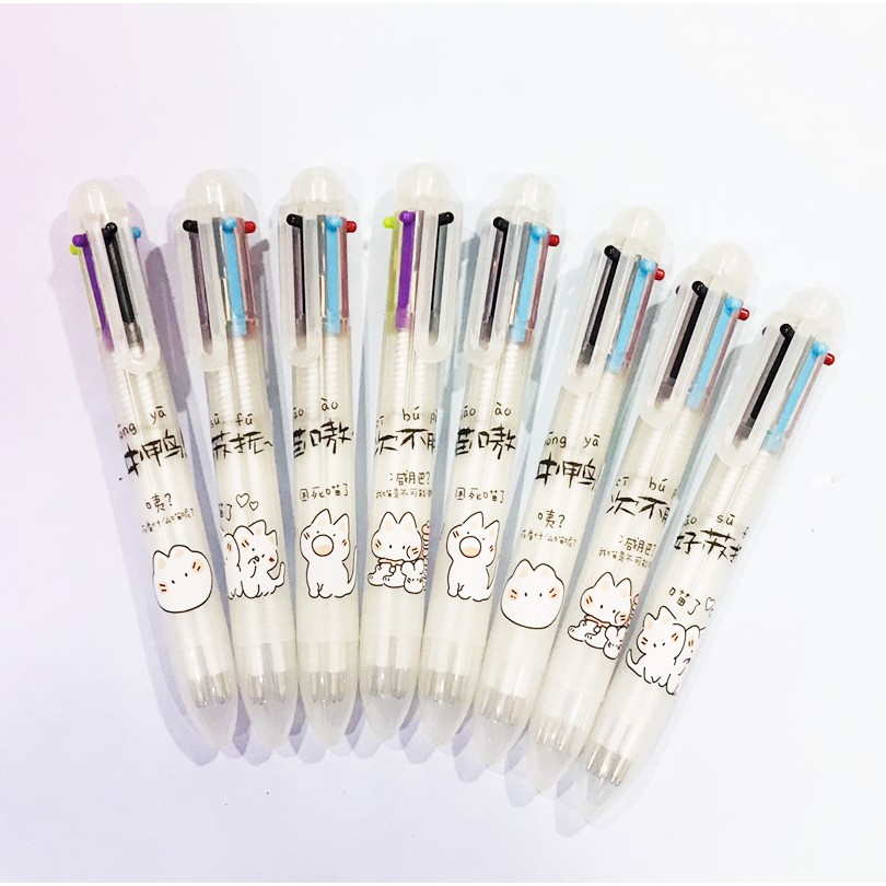 Bút bấm 6 màu mèo má hồng BNM19  bút bấm nhiều màu bút cute dễ thương