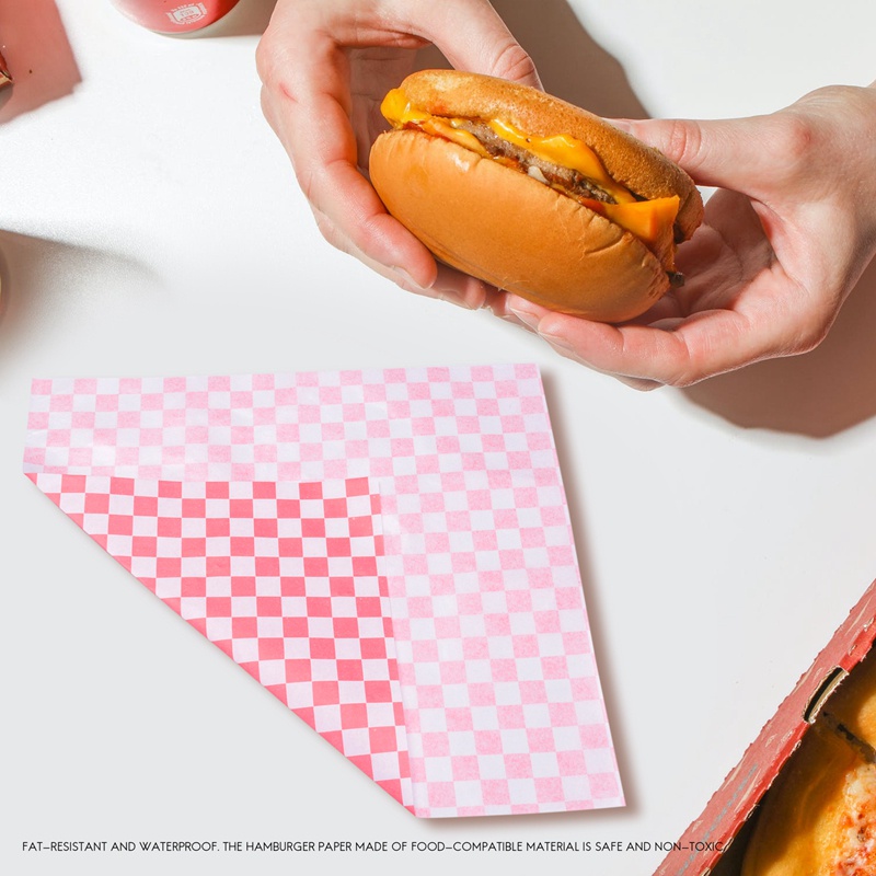 Set 100 Giấy Gói Bánh Kẹo / Burger / Burger / Burger Họa Tiết Sọc Caro Đỏ Và Trắng
