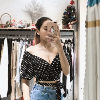 Adelene Wrap Top - áo chấm bi buộc eo