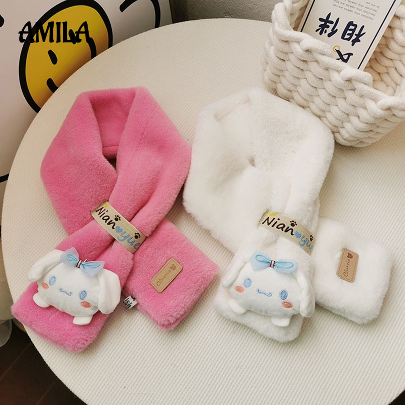 Khăn quàng cổ AMILA vải cotton dày giữ ấm gắn thú bông hình nhân vật hoạt hình Yugui dễ thương cho bé