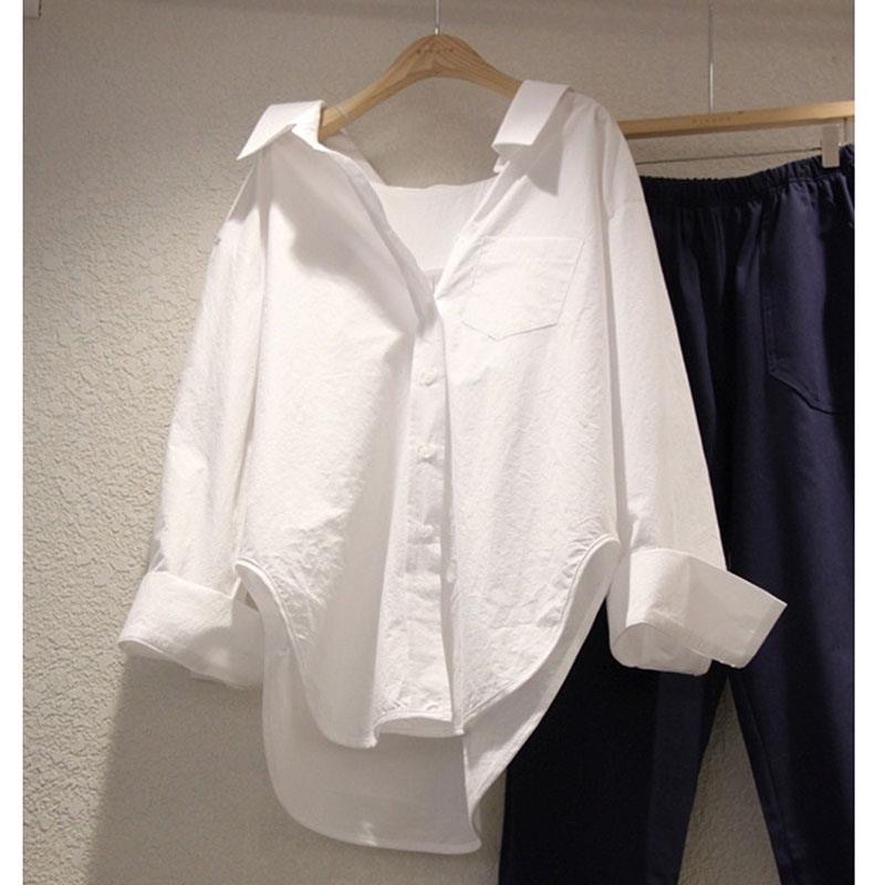 Sơ mi trắng vạt bầu phối áo gile len - áo trắng form rộng cho nàng công sở, đi học, đi chơi siêu xinh