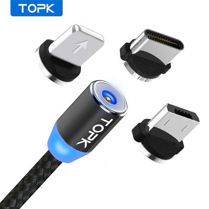 Cáp sạc từ tính TOPK AM23 Cắm USB Type C Từ Tính Tích Hợp Đèn LED Bện Dây Nylon