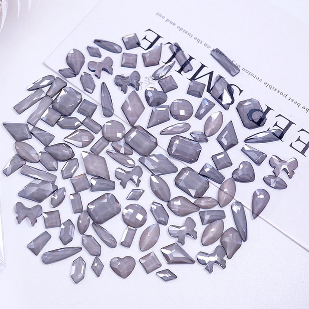 Set 10 Viên Đá Khối Trong Màu Đen Nâu Mới Mix Đủ Kiểu Trang Trí Móng