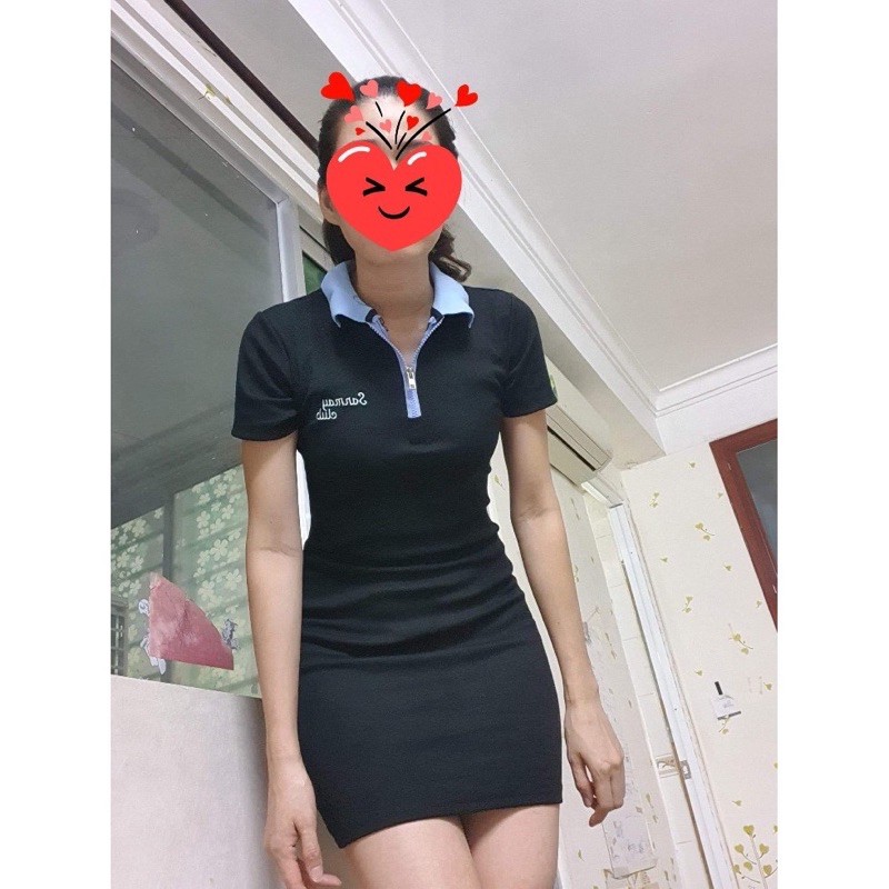 Đầm Ôm Body Thun Dáng Suông Ngắn SANJOLI Váy Polo Nữ Nhún Sexy Thiết kế dài vải cotton len đi chơi, đi biển đẹp VD026