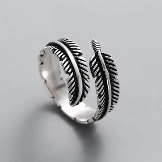 NHẪN BẠC ĐEN THÁI STYLE LÔNG VŨ CÁ TÍNH **BẠC 925