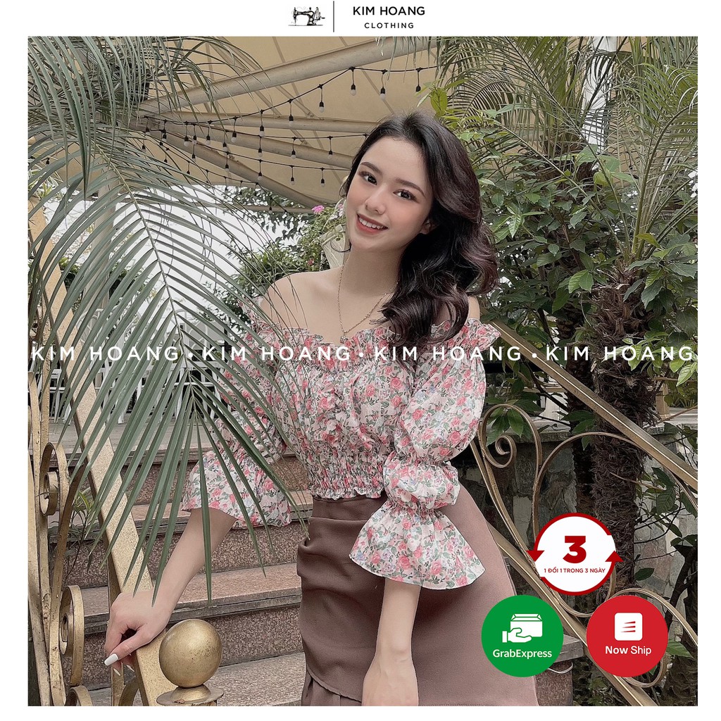 Áo hở vai, trễ vai tay bồng nhún bèo hoa nhí tay dài (tay lửng)