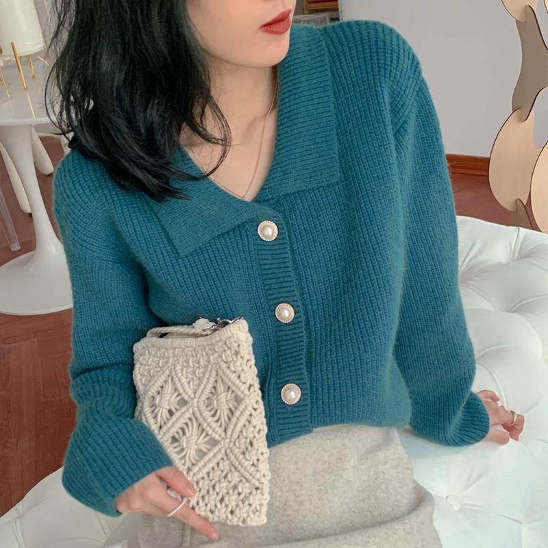 Áo khoác cardigan dệt kim dáng rộng kiểu Hàn cổ điển dễ phối đồ dành cho nữ