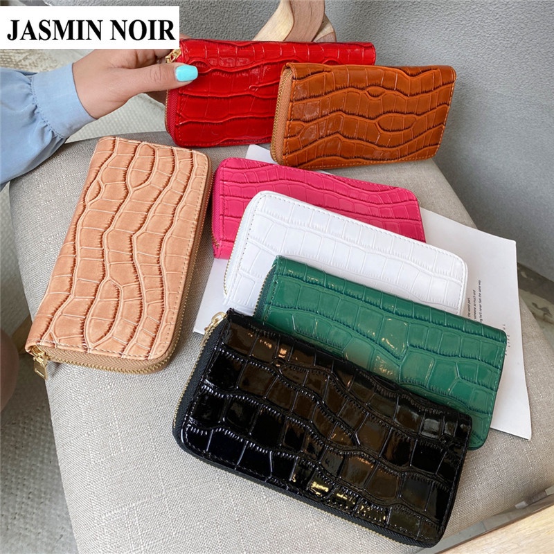 Ví JASMIN NOIR Dáng Dài Giả Da Cá Sấu Phối Khóa Kéo Phong Cách Retro Cá Tính Cho Nữ