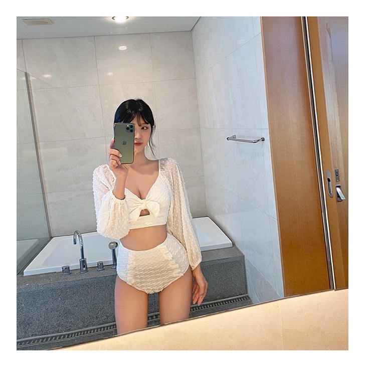 Bộ đồ bơi bikini 2 mảnh trắng tay bồng nữ tính