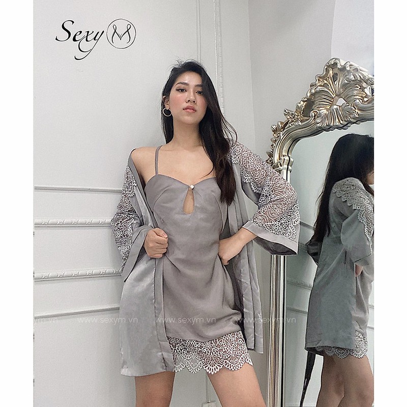 Áo Khoác Ngủ Lụa Tay Pha Ren Flander CN31 Sexy M