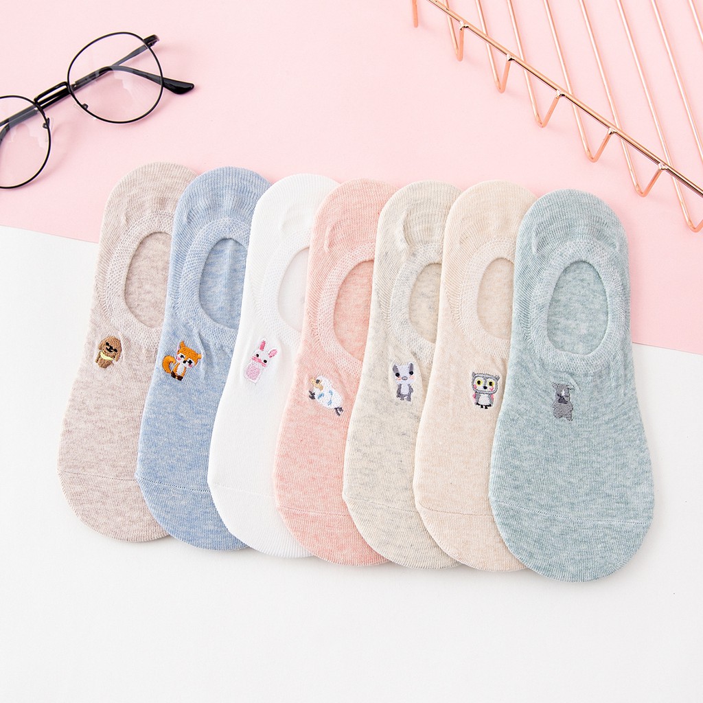 Hộp 7 đôi tất xuồng nữ ngắn cổ, gót silicon chống tuột Caramella