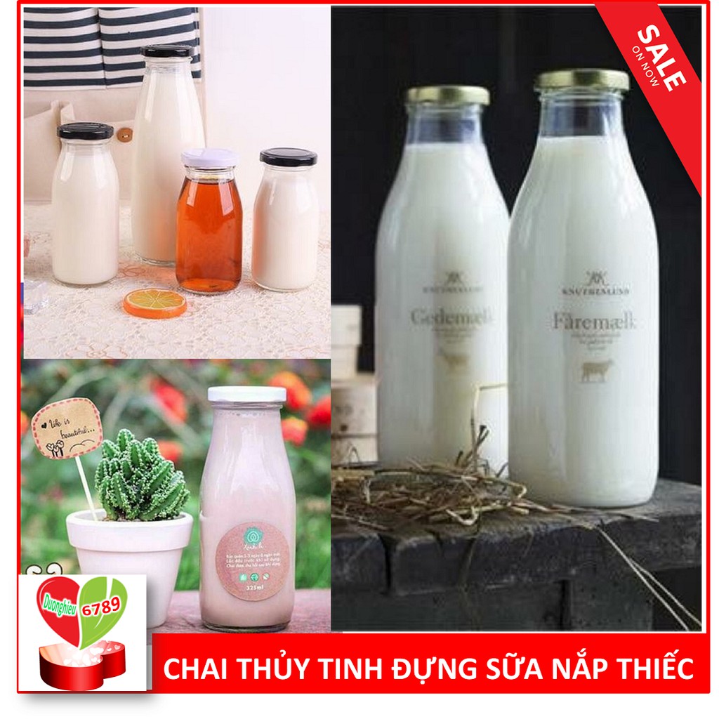 [GIÁ HỦY DIỆT] Chai Thủy Tinh Đựng Sữa Nắp Thiêc Đủ Kích Cỡ Nắp Đen - Duonghieu6789