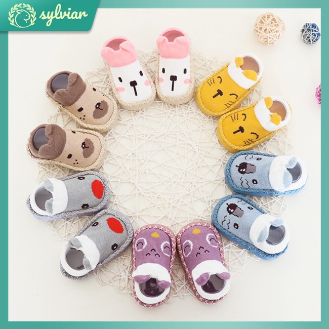 [sylviar] Giày Vớ Đế Mềm Chống Trượt Thiết Kế Hoạt Hình Cho Bé Sơ Sinh Tập Đi