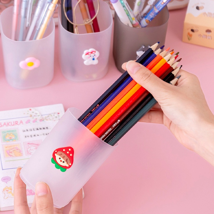 Giá Đỡ Bút Bằng Nhựa Họa Tiết Hoạt Hình Màu Trắng Đen Đơn Giản