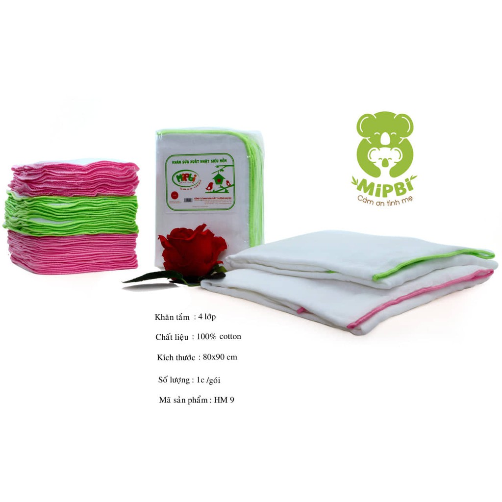 KHĂN TẮM MIPBI 100% COTTON 4 LỚP - 6 LỚP