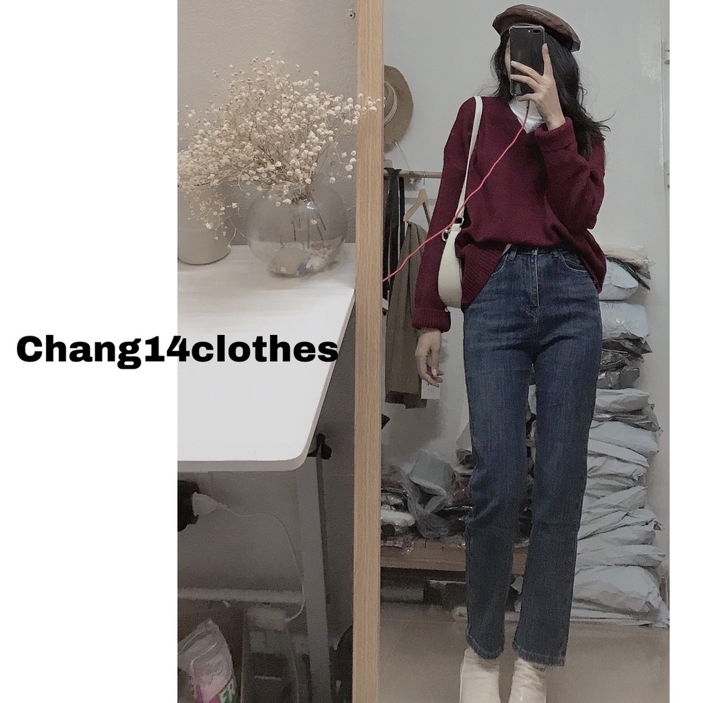 Quần jeans bò nữ bó ống đứng nhẹ dáng ngắn 90cm co giãn thoải mái