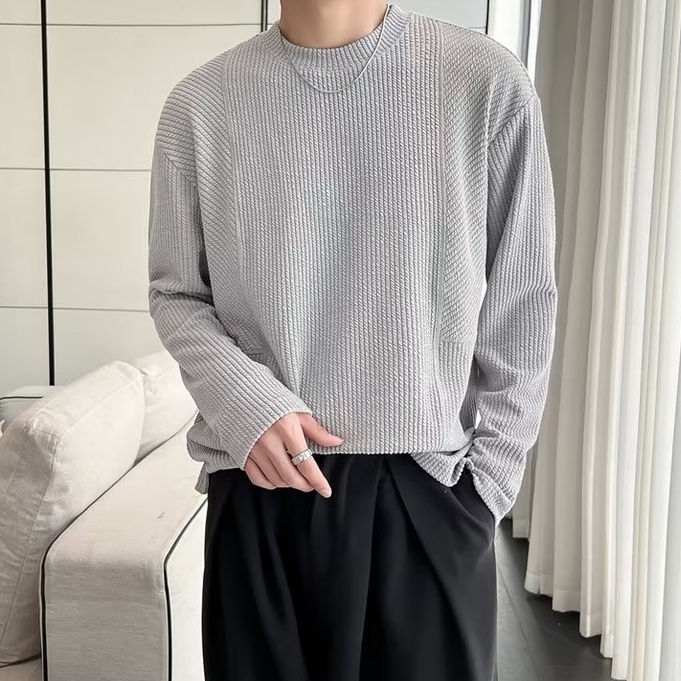 Áo Sơ Mi Tay Dài Cổ Tròn Dáng Rộng Màu Trơn Đơn Giản Thời Trang Hàn Quốc Cho Nam Hàn Quốc áo nam đẹp from rộng simple áo sơ mi nam dài tay áo sơ mi trắng fashion