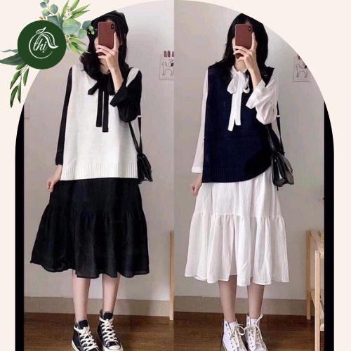 Váy babydoll thắt nơ tay phồng ulzzang, váy trắng cổ thắt nơ - từ tiệm váy nàng Thị | BigBuy360 - bigbuy360.vn